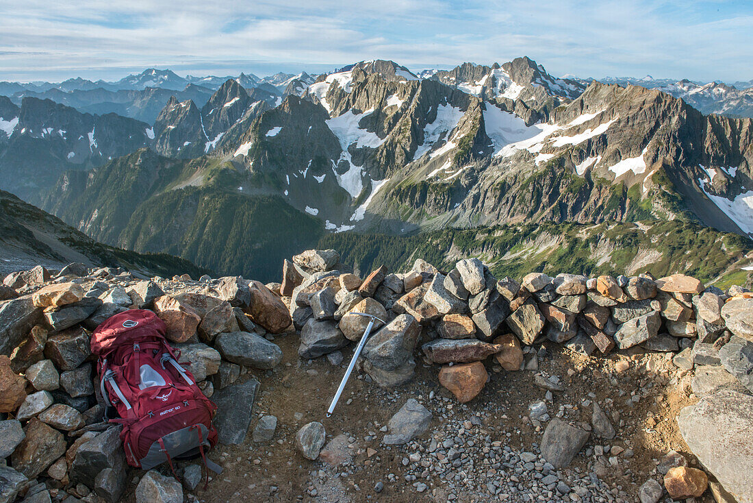 Glacier camp high above Sahale Arm in North Cascades National Park