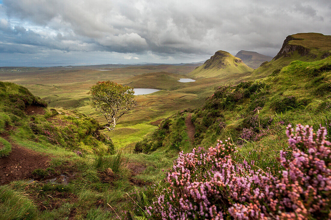 Quiraing mountain landscape of the Trotternish Ridge on the Isle of Skye, Inner Hebrides, Scotland, United Kingdom