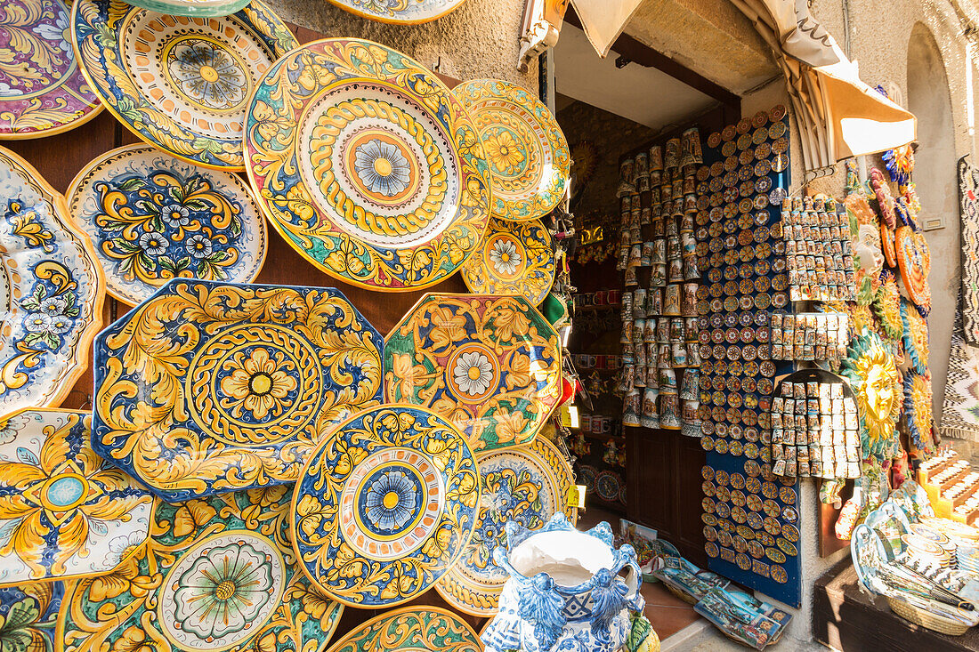 Pottery store in Erice, Trapani province, Sicily, Italy