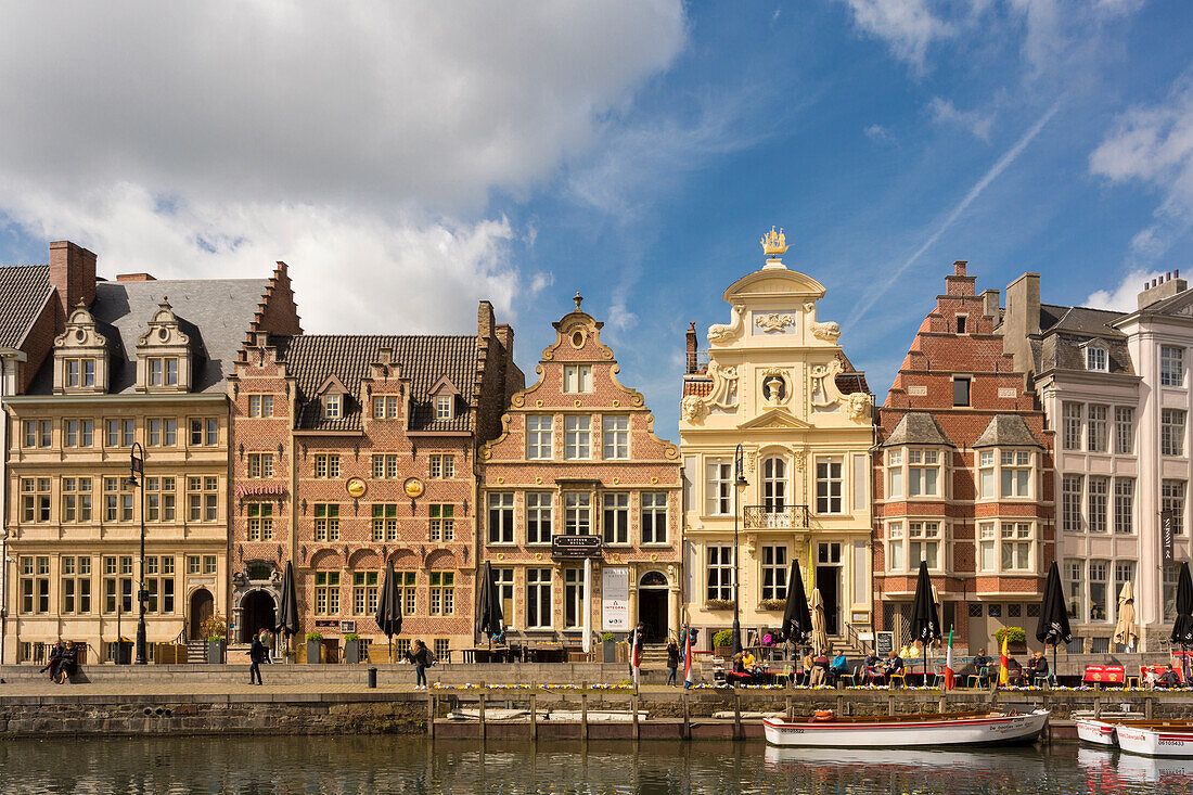 Buildings along the Leie river in the city of Ghent, east flanders province, flemish region, Belgium.