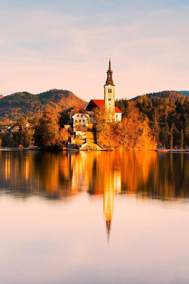 Bled Island and Lake Bled. Bled, Upper Carniolan region, Slovenia