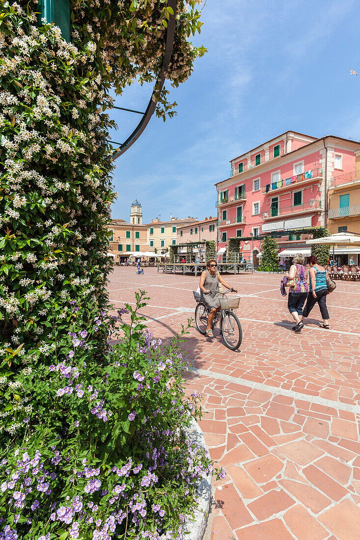 Main square of the old town, Porto Azzurro, Elba Island, Livorno Province, Tuscany, Italy