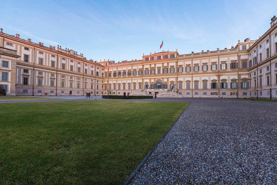 Gardens and facade of historic Villa Reale, Monza, Lombardy, Italy