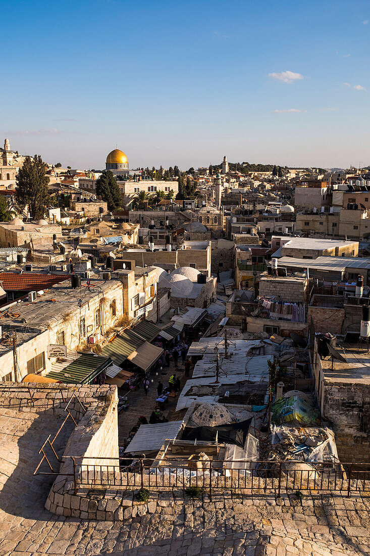 Panoramic view of Jerusalem from the ancient walls of the old city near the Damascus Gate, Jerusalem, Israel, Middle East