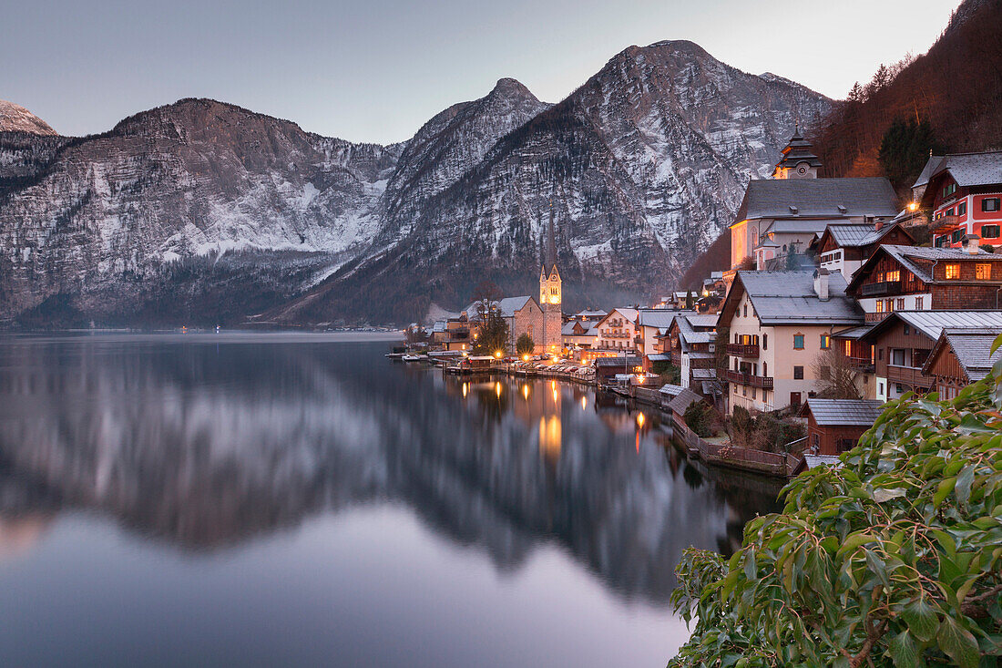 The austrian village of Hallstatt and the lake, Upper Austria, Austria