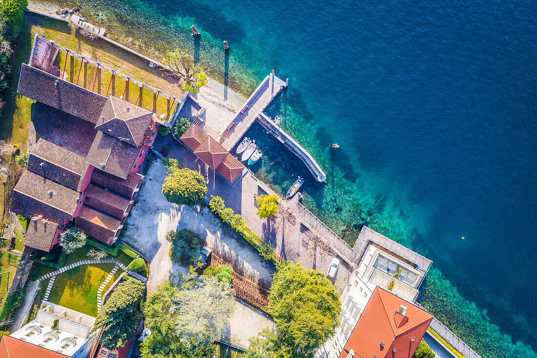 Aerial view of Barbarano village, near Salò on Garda Lake. Brescia Province, Lombardy, Italy