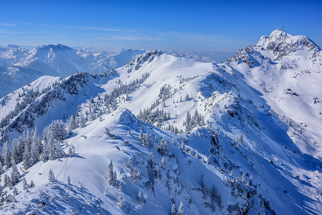 View to Wendelstein from Wildalpjoch, Wildalpjoch, Bavarian Alps, Upper Bavaria, Bavaria, Germany