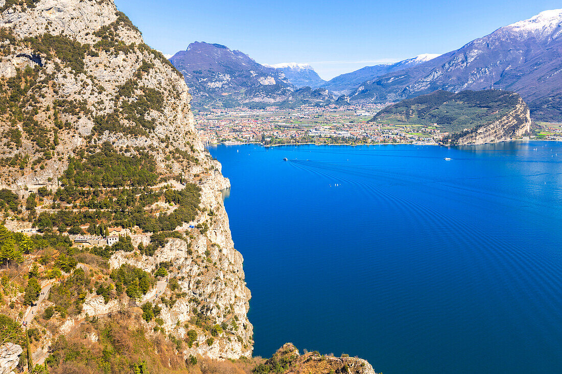Strada del Ponale with the Garda Lake. Pregasina, Riva del Garda, Garda Lake, Trento province, Trentino Alto Adige, Italy, Europe.