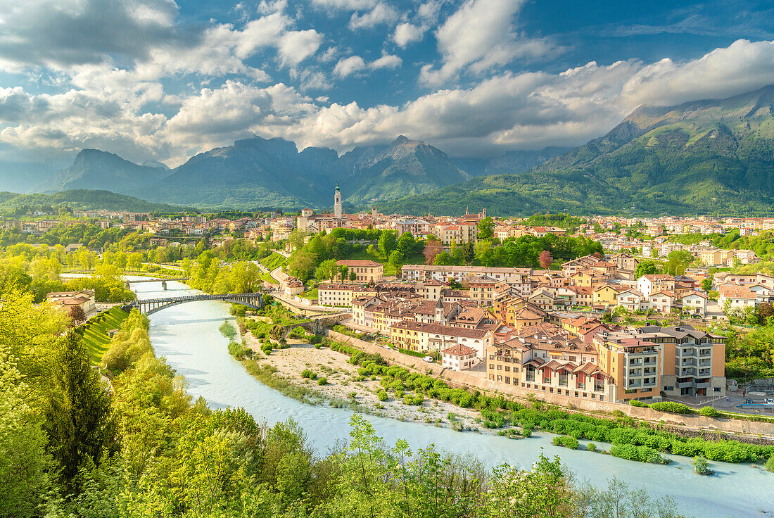 Belluno, province of Belluno, Veneto, Italy, Europe. View of town and cathedral of San Martino.