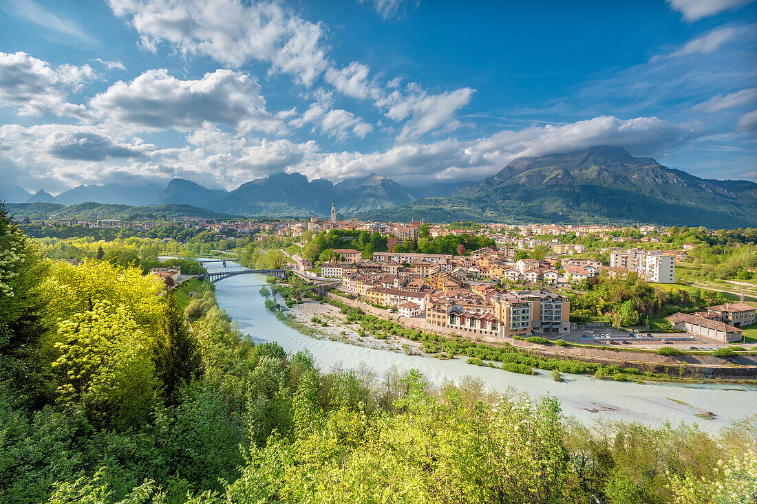 Belluno, province of Belluno, Veneto, Italy, Europe. View of town and cathedral of San Martino.