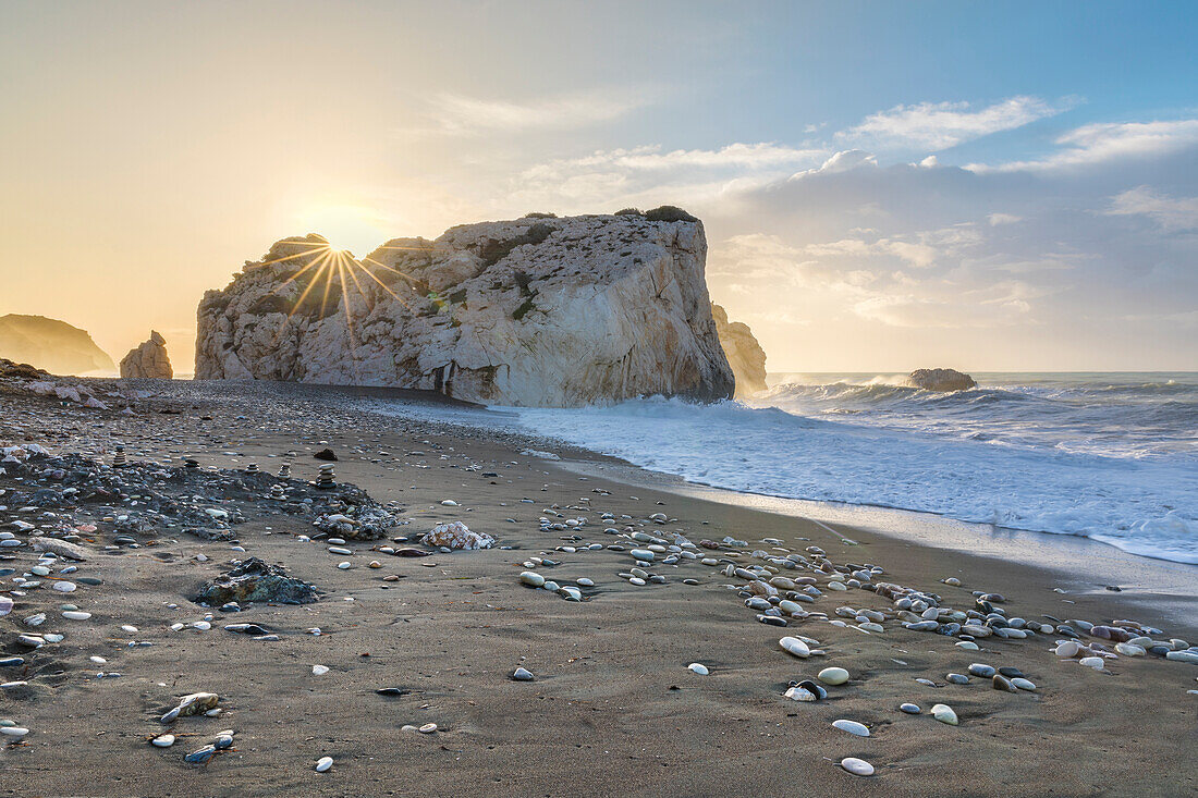Cyprus, Paphos, Petra tou Romiou also known as Aphrodite’s Rock at sunrise