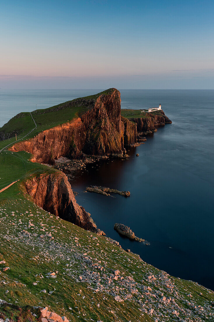 summer sunset at Neist Point Lighthouse, Isle of Skye, Inner hebrides, Scotland, Europe