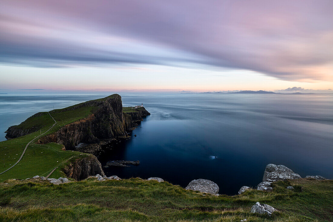 summer sunset at Neist Point Lighthouse, Isle of Skye, Inner hebrides, Scotland, Europe