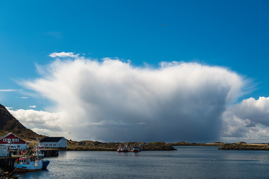 clouds coming in at the fishing village of Sto, Langoya, Vesteralen Islands, Norway
