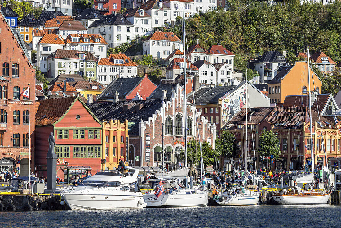 Hanseviertel Bryggen in Bergen, Hordaland, Südnorwegen, Norwegen, Skandinavien, Nordeuropa, Europa