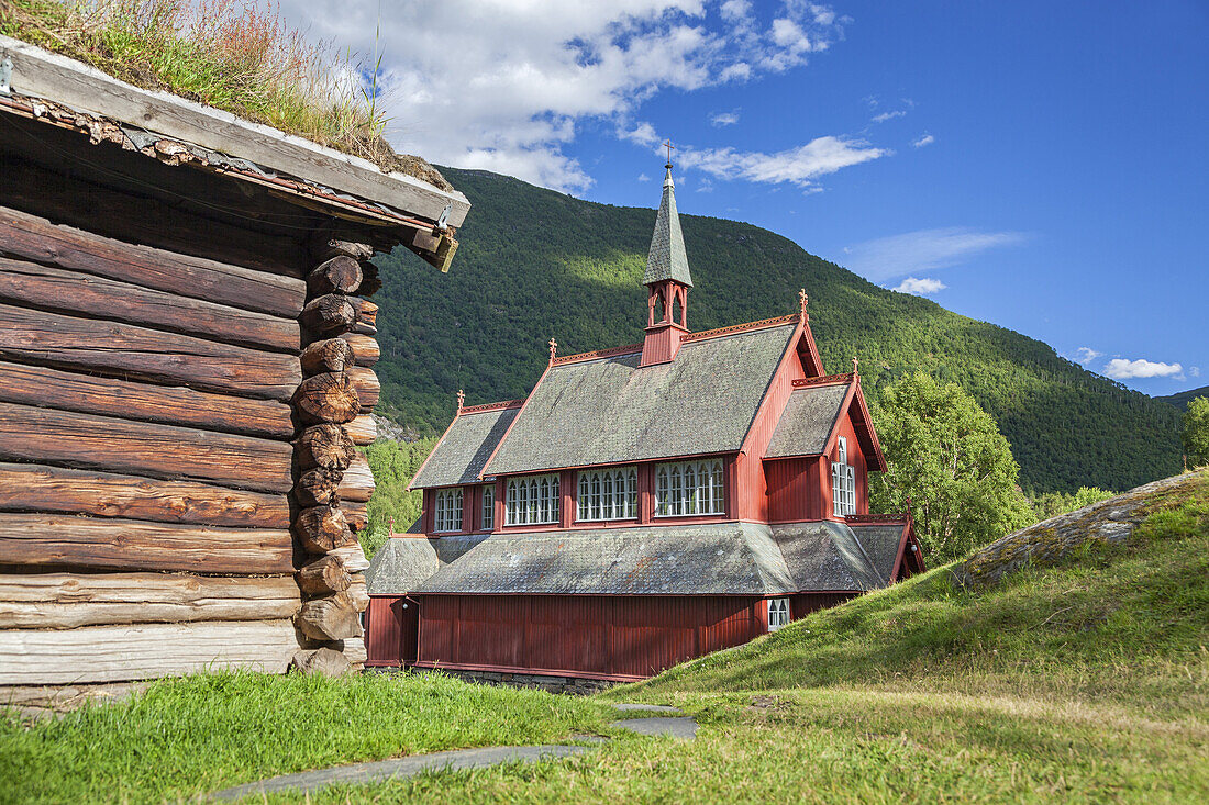 Neue Kirche in Borgund, Sogn og Fjordane, Fjordnorwegen, Südnorwegen, Norwegen, Skandinavien, Nordeuropa, Europa