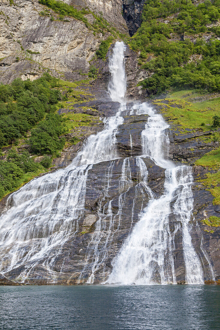 Waterfall Friaren in fjord Geirangerfjord, Geiranger, More and Romsdal, Fjord norway, Southern norway, Norway, Scandinavia, Northern Europe, Europe