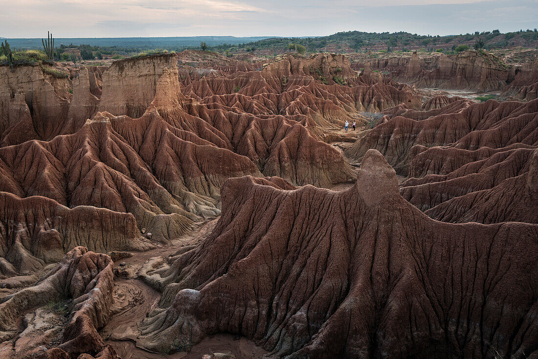 visitors are walking through the surreal landscape at Tatacoa desert (Desierto de la Tatacoa), township Villavieja nearby Neiva, Departmento Huila, Colombia, Southamerica