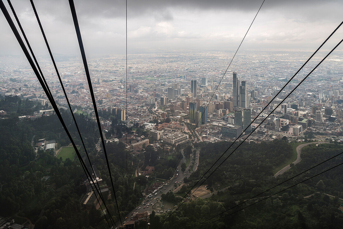 view from cable car at downtown with skyscapers, capital Bogota, Departmento Cundinamarca, Colombia, Southamerica