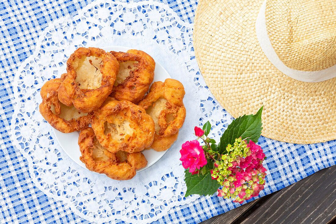 Rotbacherne Schmalz, tpyisch Bavarian pastries from field rejected the Chiemsee