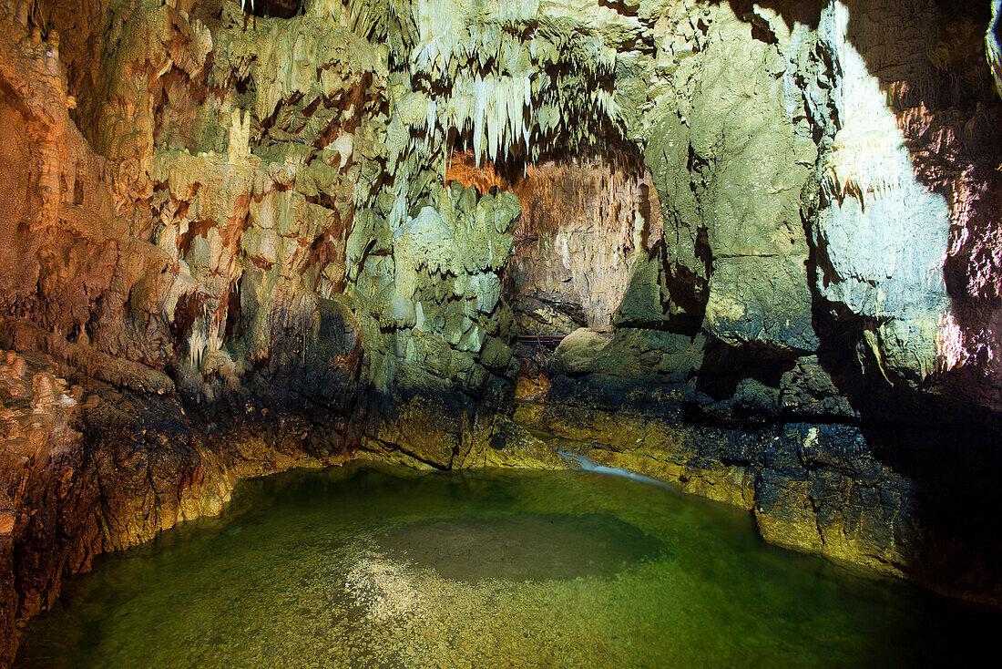 The magnificent limestone cave Grotta di Stiffe near Aquila