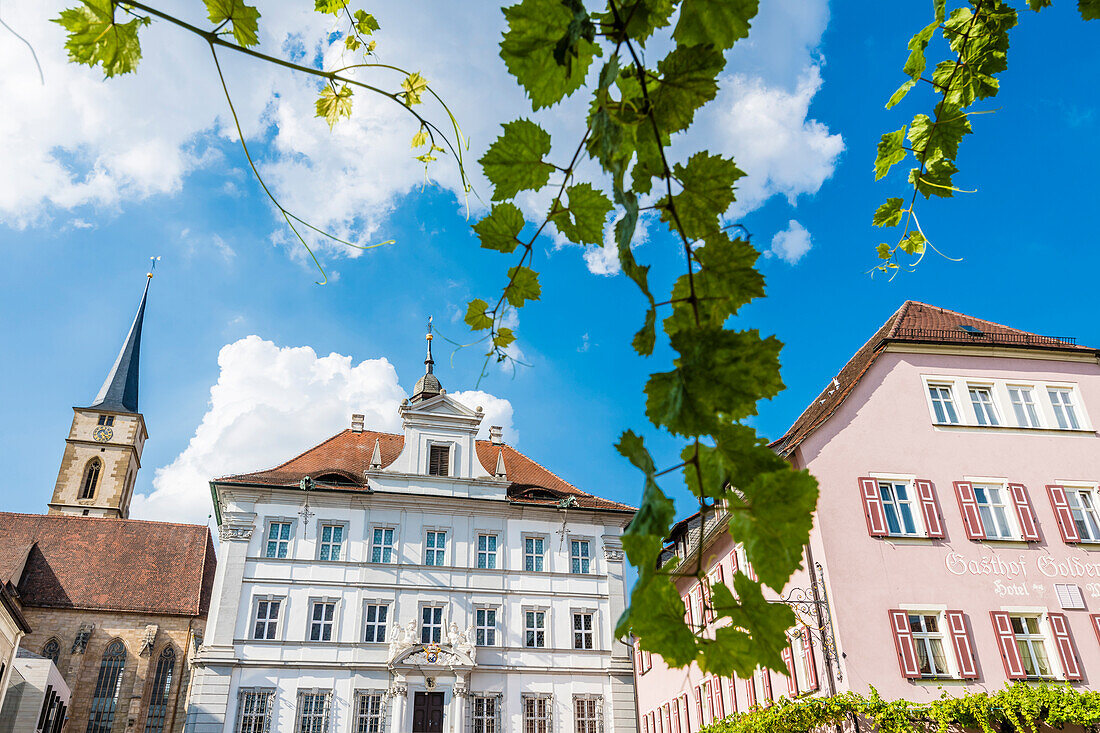 Market Place, Town Hall, Parish Church St. Veit, Iphofen, Franconia, Bavaria, Germany