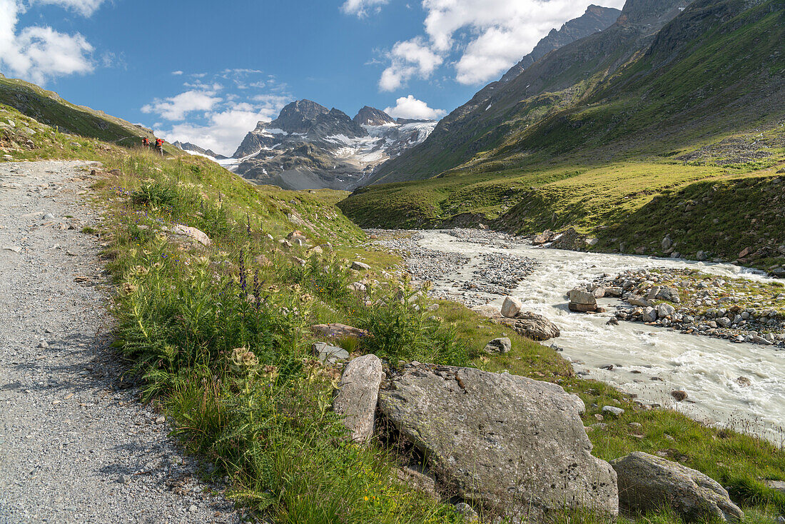 Valley Ochsental, Glacier Ochsentaler Gletscher, Mt. Piz Buin, River Ill, Bludenz, Vorarlberg, Austria, Europe