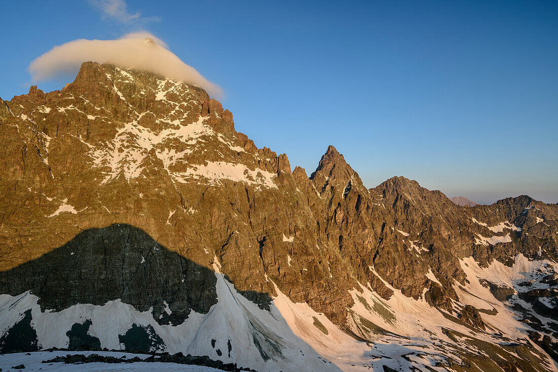 Summit of Monviso covered in a cloud, at Viso Mozzo, Giro di Monviso, Monte Viso, Monviso, Cottian Alps, Piedmont, Italy