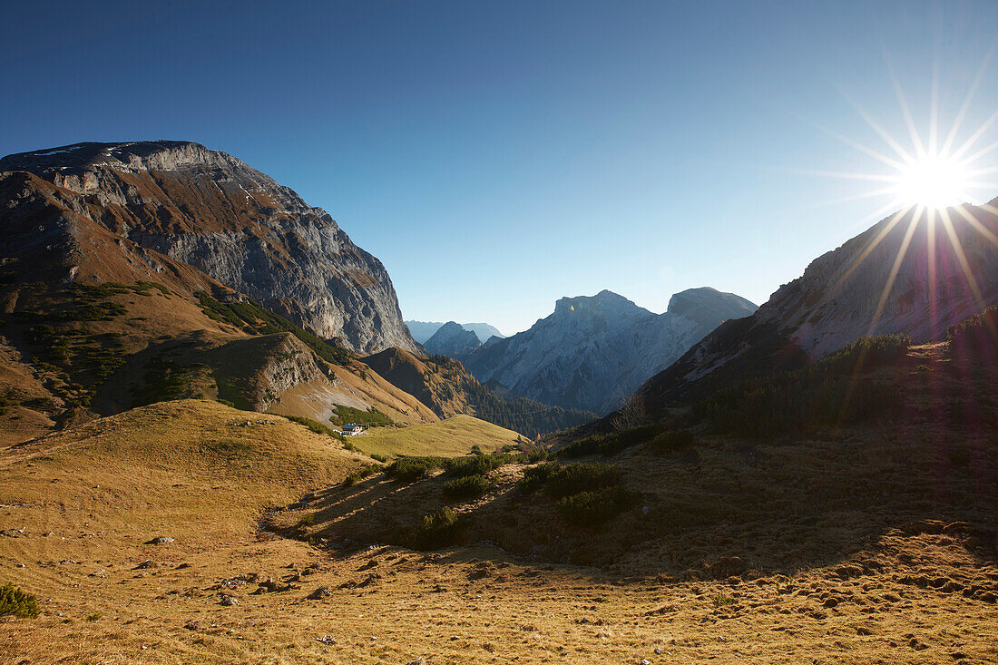 Gramaialm Hochleger and Sonnjoch (left),  Eastern Karwendel Range, Tyrol, Austria