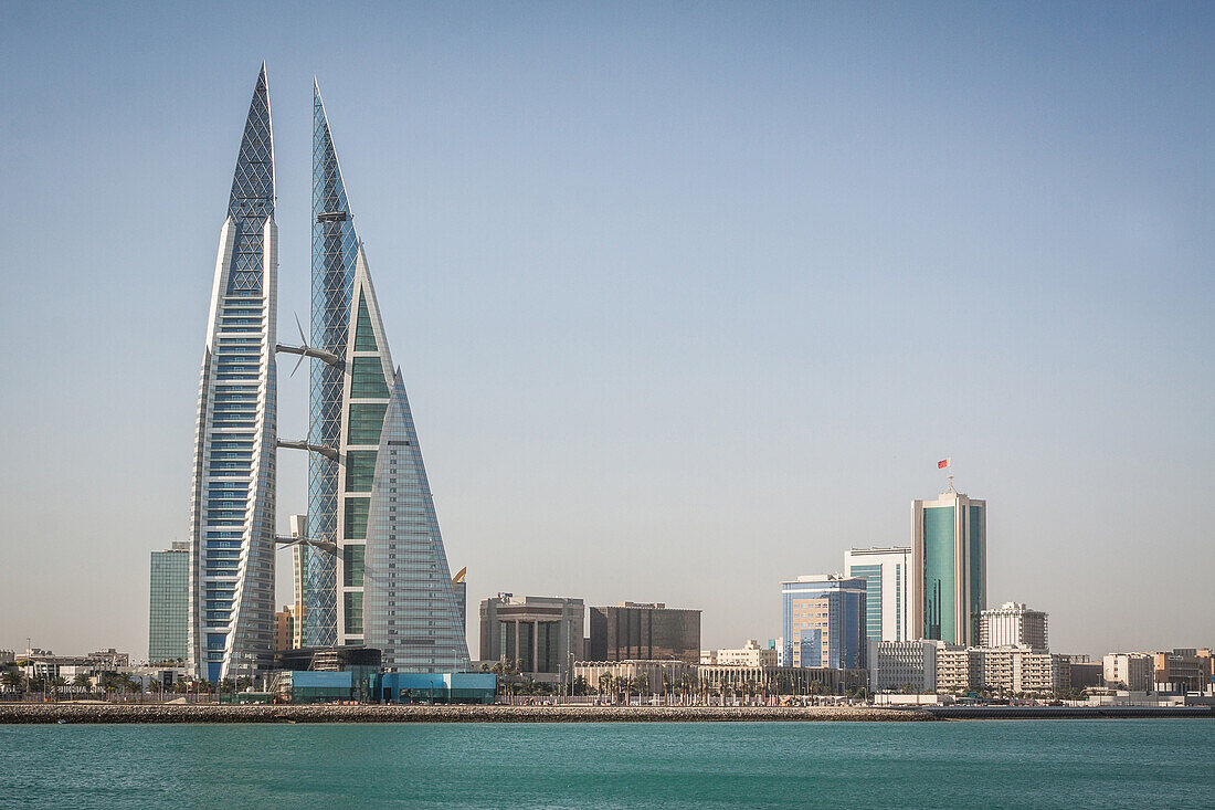 the twin towers of the bahrain world trade center, manama, kingdom of bahrain, persian gulf, middle east