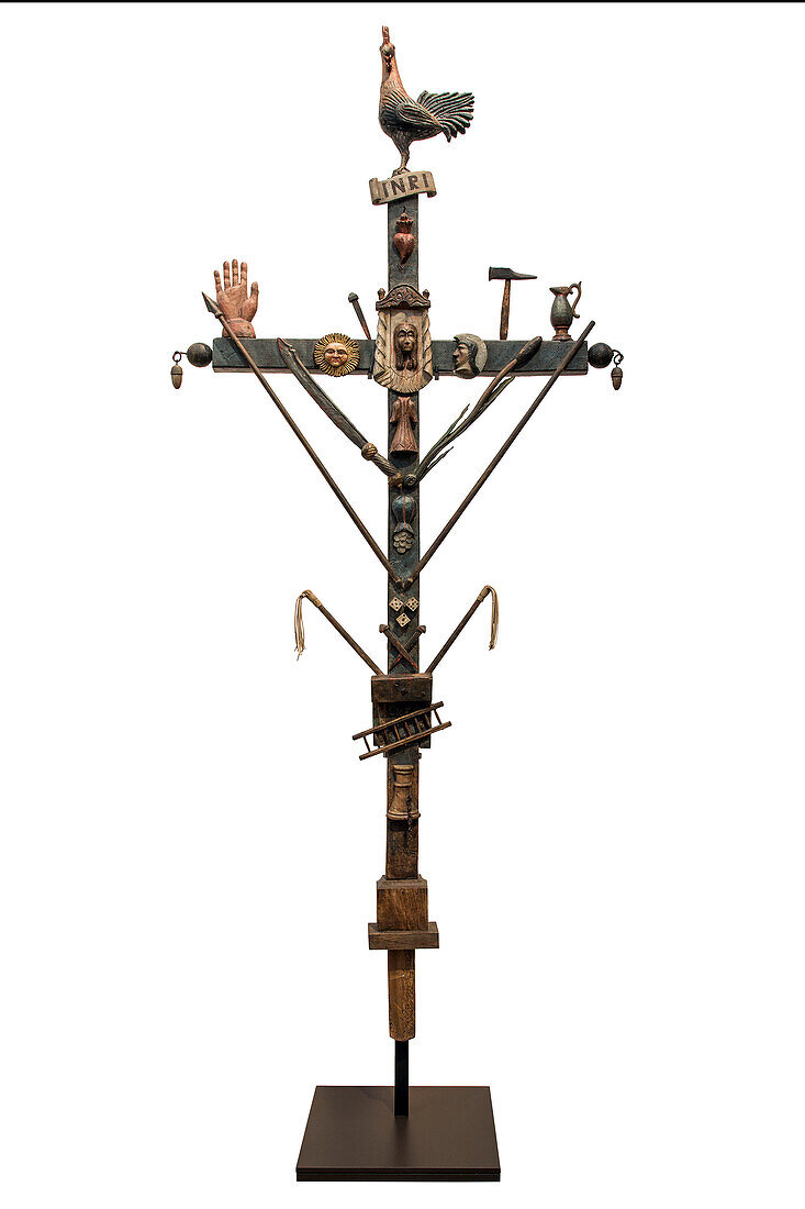 sailors' cross, france, late 18th century, wood, polychrome, hieron museum, paray-le-monial (71), france