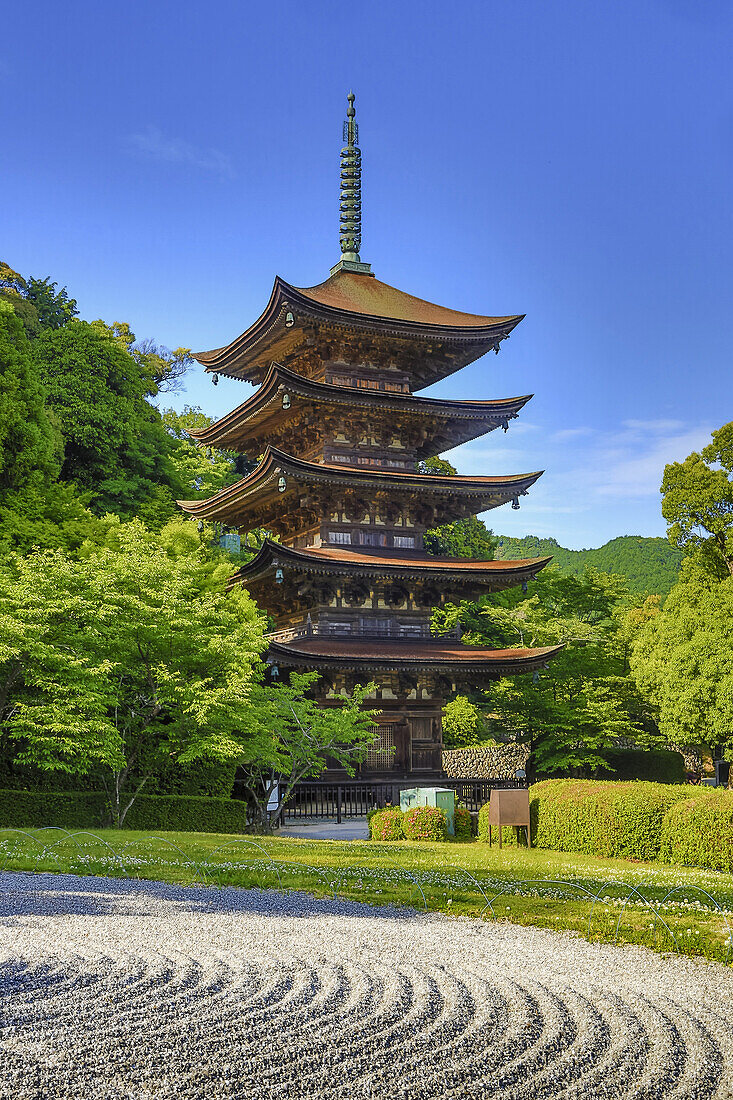Japan, Yaamaguchi City, Kozan-Koen Park, Pagoda at Kuriku-Ji