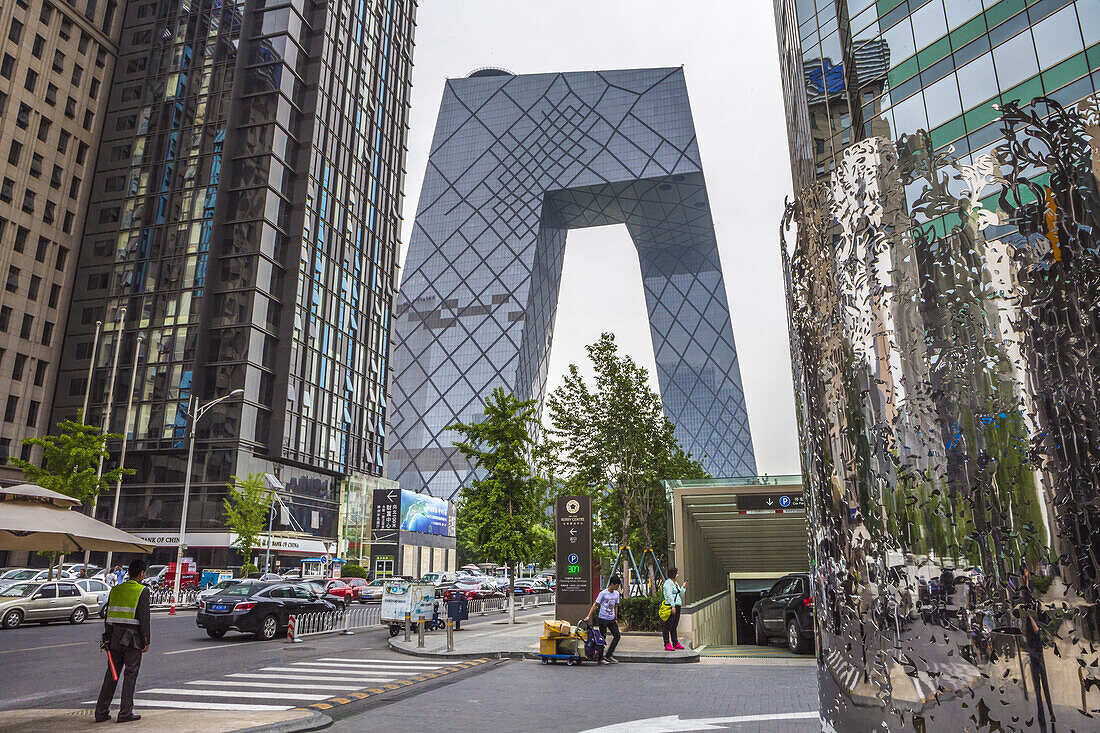 China, Beijin City, Guomao District skyline, CCTV Headquarters Bldg.