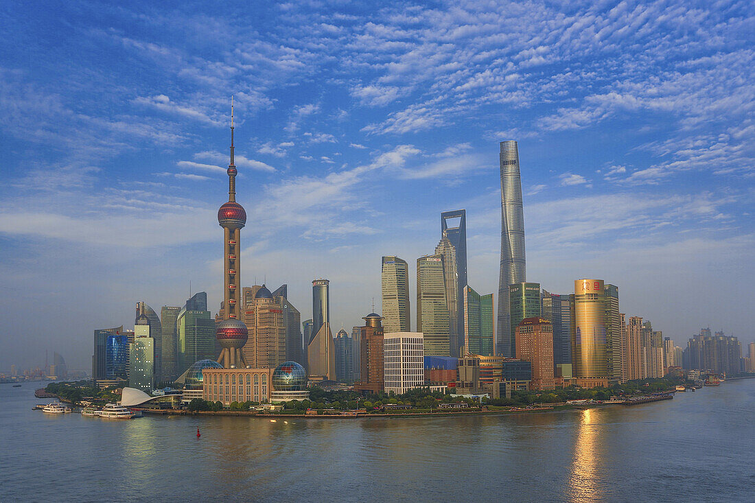 China, Shanghai City, Pudong District Skyline, Huanpu River