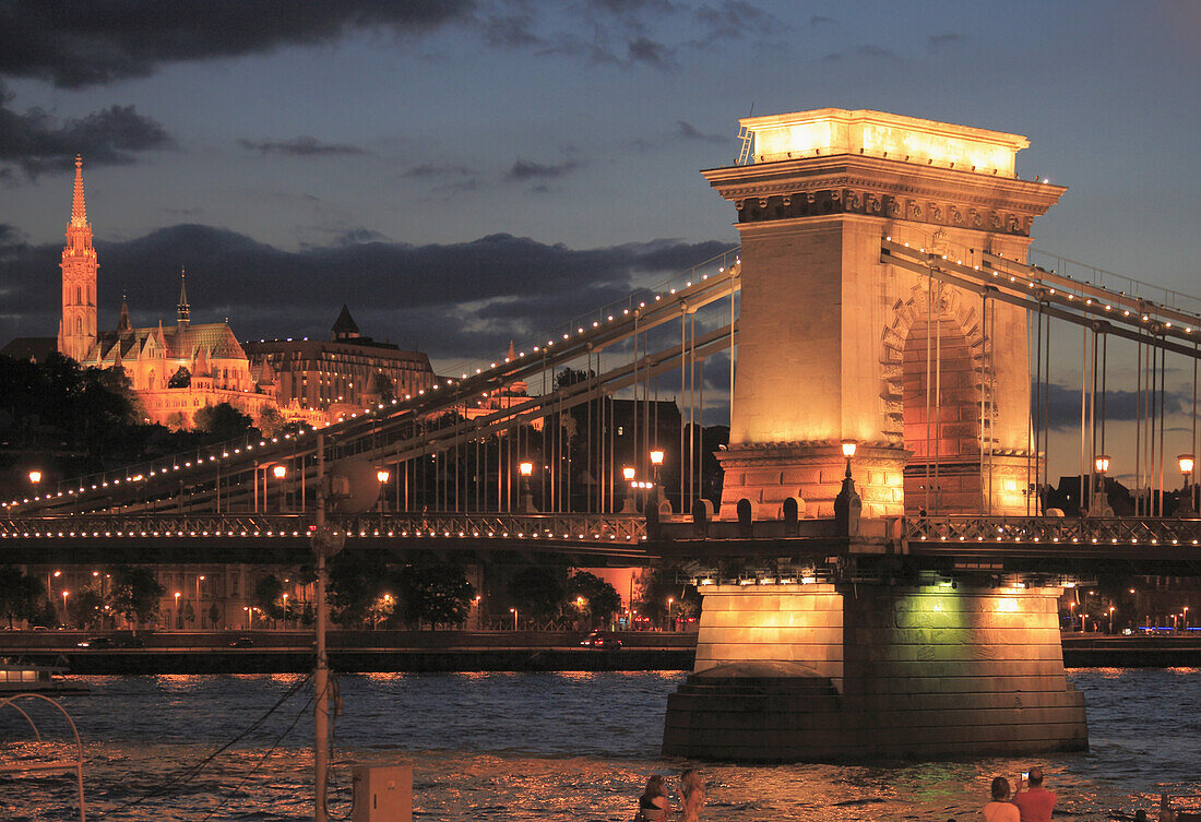 Hungary, Budapest, Chain Bridge, Matthias Church, Danube River