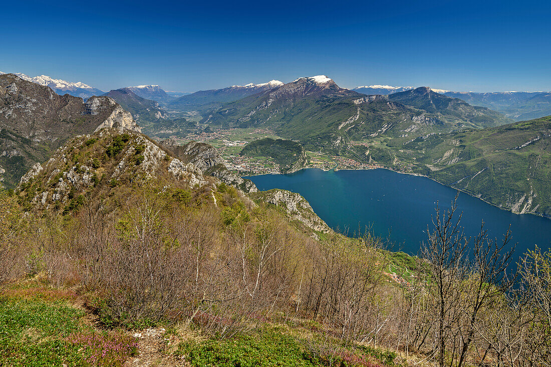 View towards lake Garda and Garda Mountains, lake Garda, Garda Mountains, Trentino, Italy