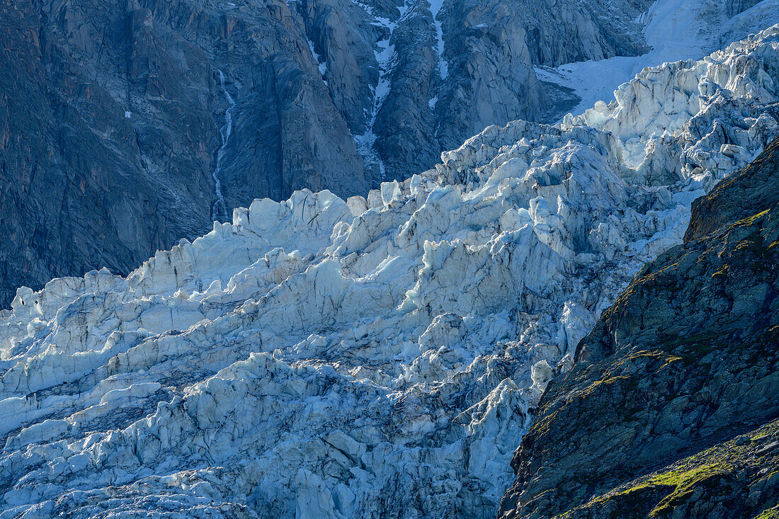 Gletscherbruch des Bossons-Gletschers, von der Pyramide, Mont Blanc, Grajische Alpen, Savoyer Alpen, Haute-Savoie, Frankreich