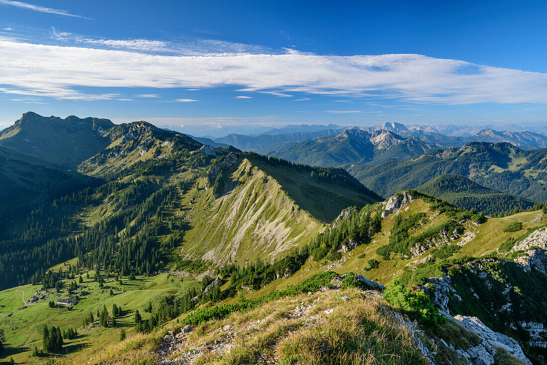 Mangfallgebirge mit Rotwand und Rofan, von der Aiplspitze, Mangfallgebirge, Bayerische Alpen, Oberbayern, Bayern, Deutschland