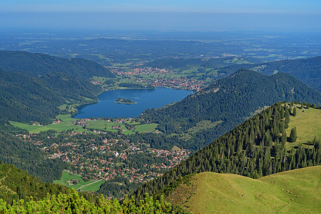 Deep views of Schliersee, from Hunter Kamp, Mangfall Mountains, the Bavarian Alps, Upper Bavaria, Bavaria, Germany