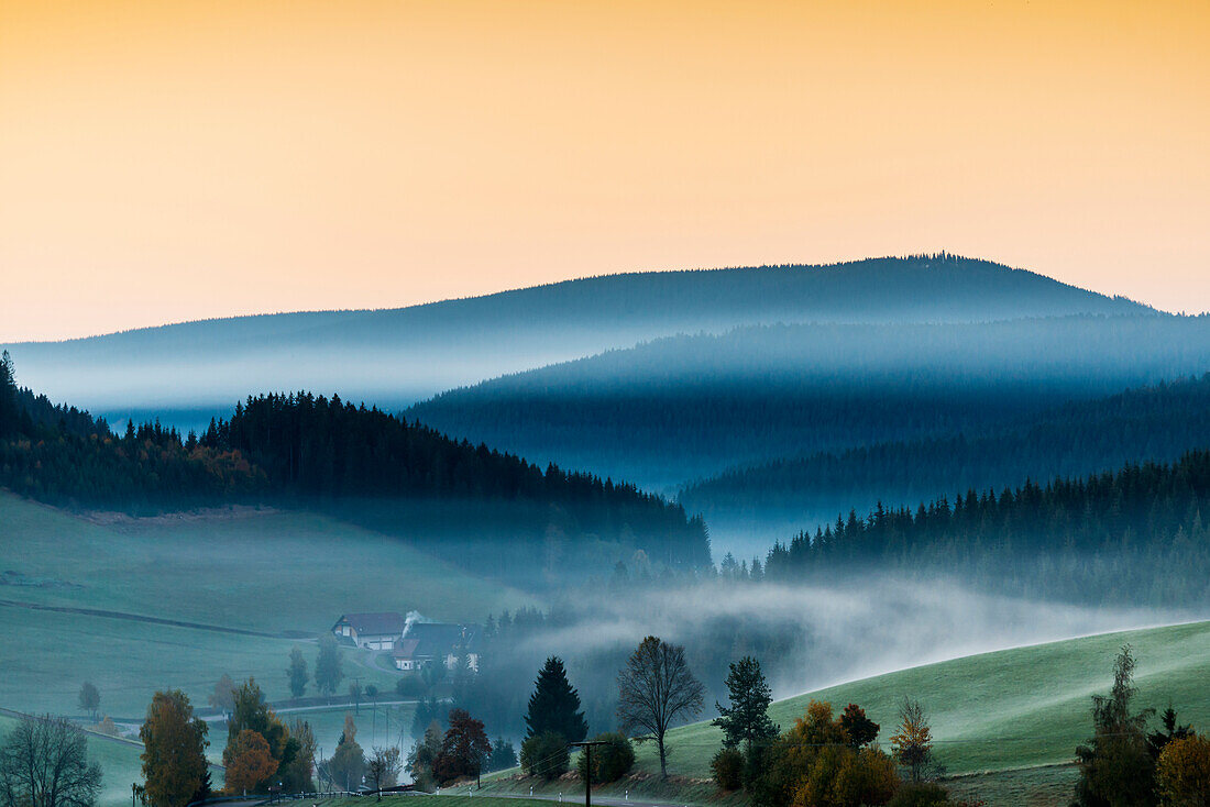 landscape and autumn fog, Jostal, Neustadt, Black Forest, Baden-Württemberg, Germany