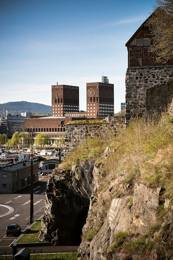 view from Akershus Festning at City Hall, Oslo, Norway, Scandinavia, Europe