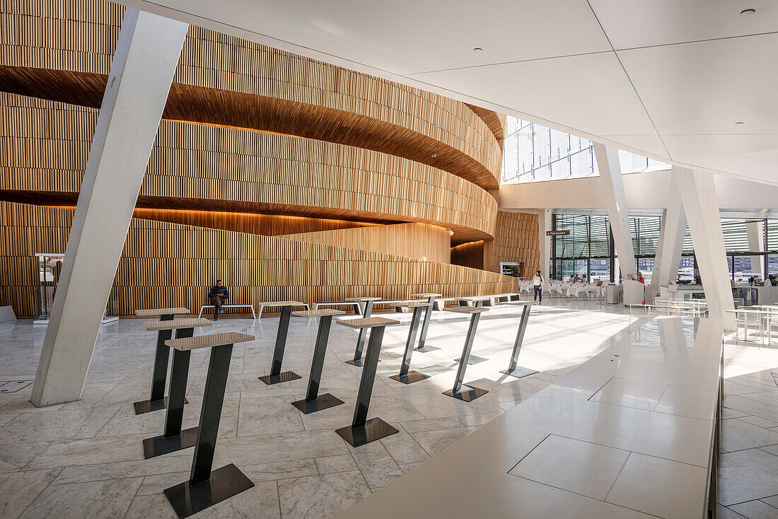 wood cover of Great Hall, interior of Opera, the New Opera House in Oslo, Norway, Scandinavia, Europe