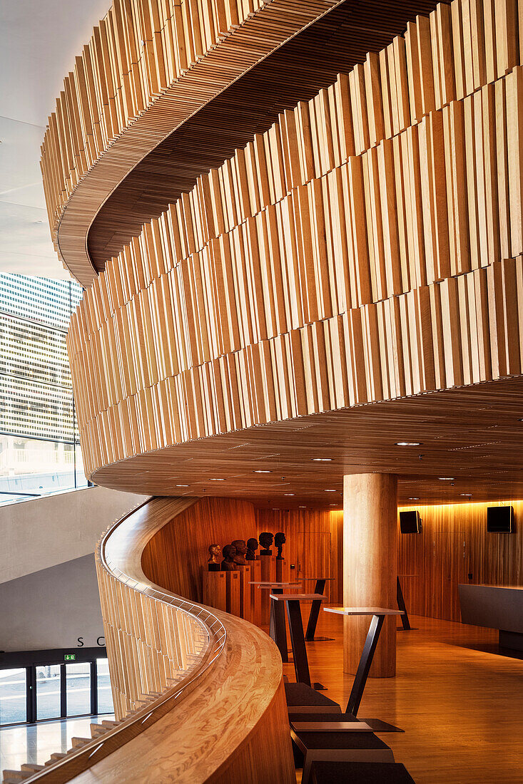 Holz Verkleidung vom Großen Saal, Innenaufnahme Oper, das Neue Opernhaus in Oslo, Norwegen, Skandinavien, Europa