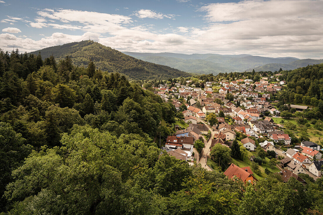 view from castle Old Eberstein at village Ebersteinburg and Mercury mountain, Baden-Baden, Baden-Wuerttemberg, Germany