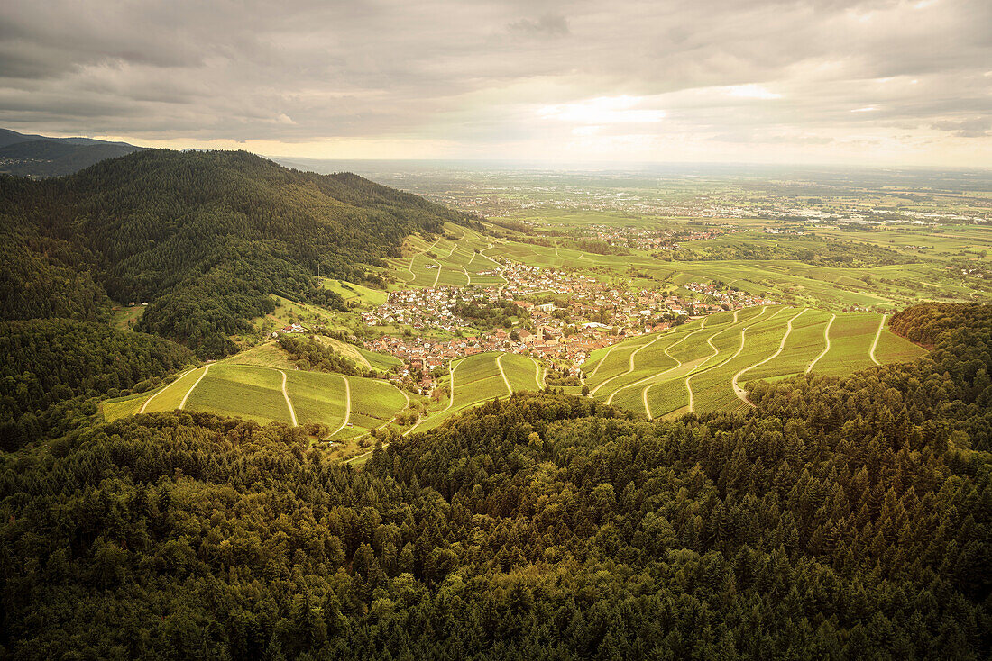 view from YBurg castle at village Neuweier, Baden-Baden, Baden-Wuerttemberg, Germany