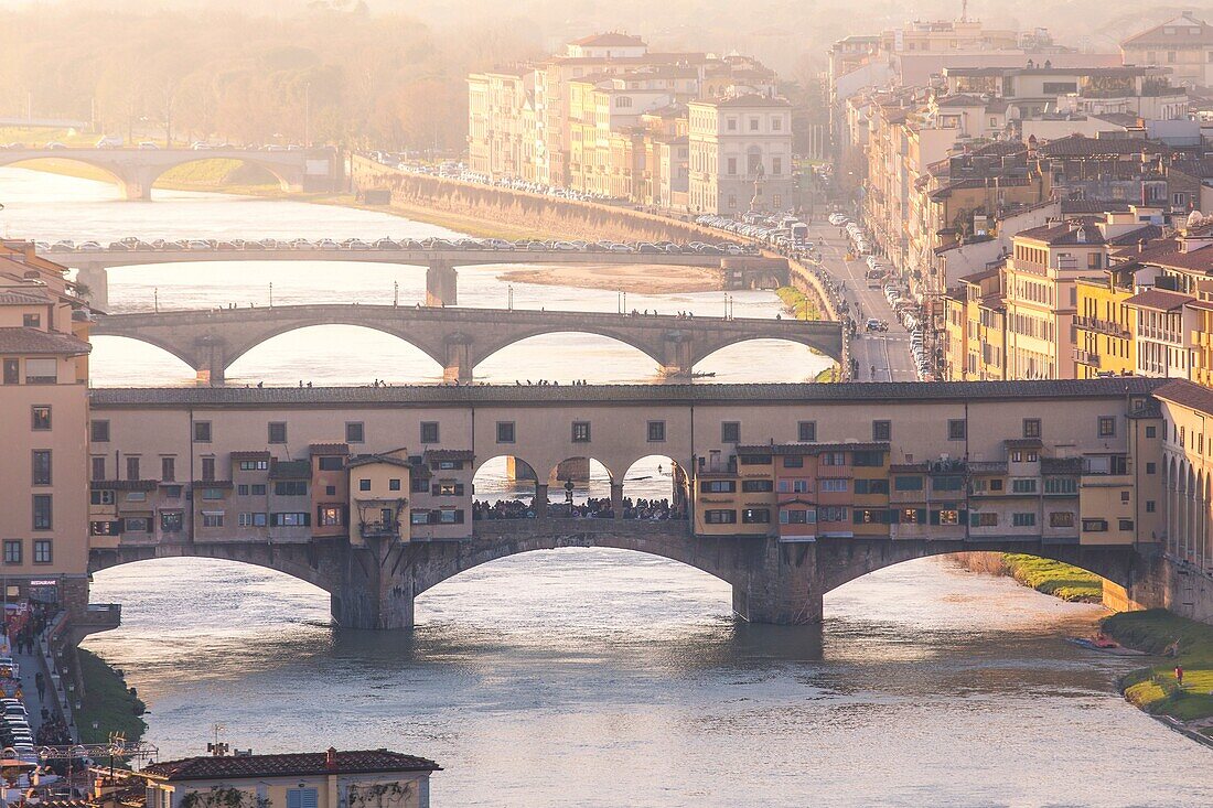 Ponte Vecchio bridge and Arno river, Florence, Tuscany, Italy.