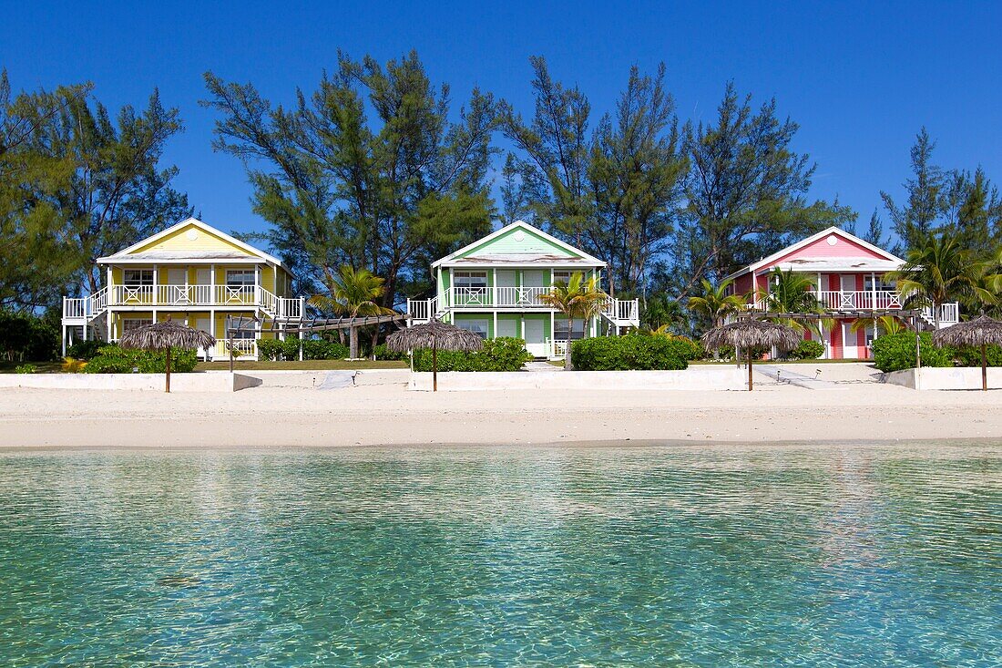 Houses in front of the beach, Alabaster Bay, Eleuthera island, Bahamas.