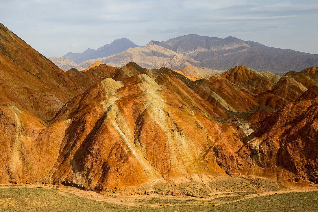 Eroded hills of sedimentary conglomerate and sandstone,. Unesco World Heritage, Zhangye, China.