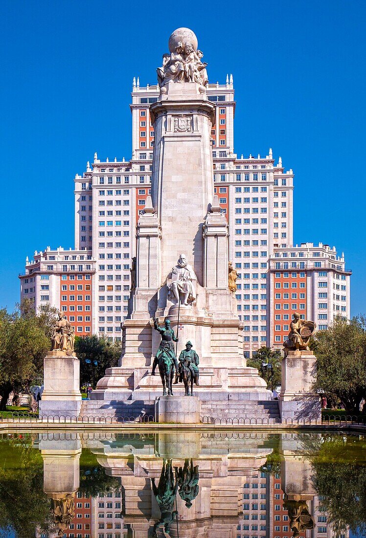 Monumento a Cervantes in Plaza de España. Madrid, Spain.