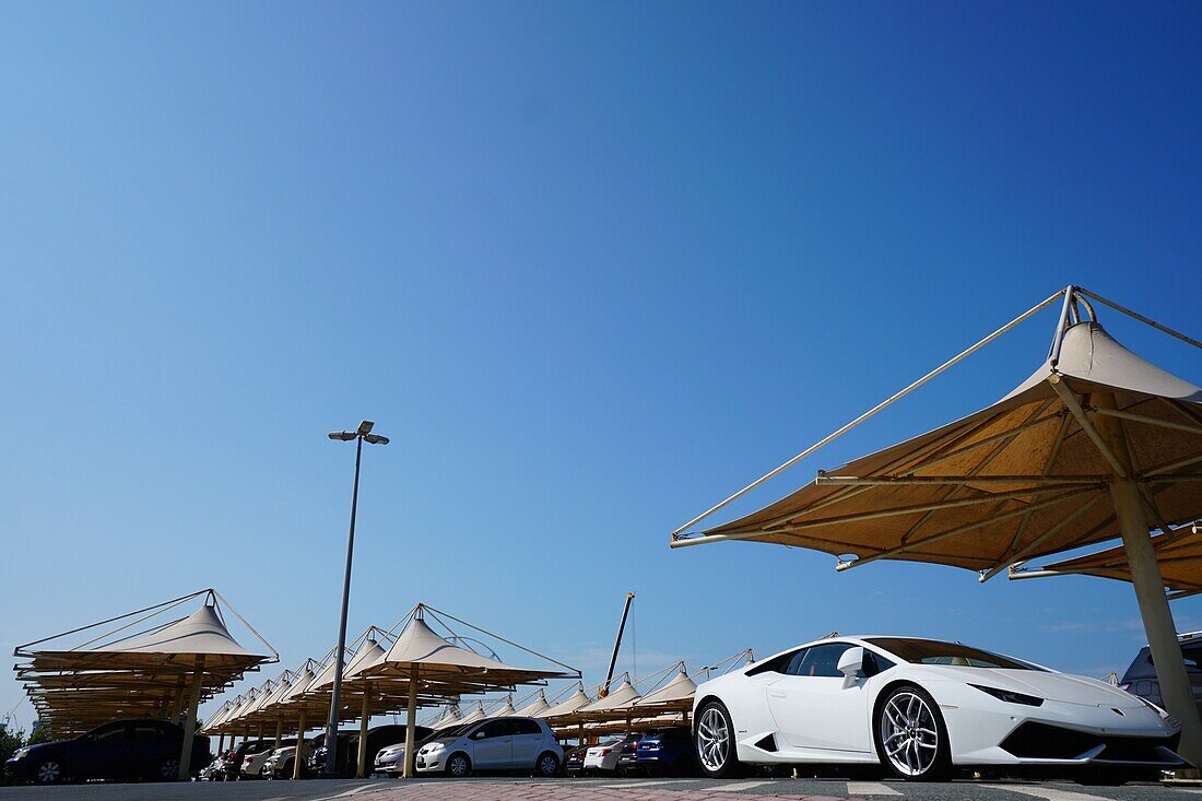 Sportwagen, Parkplatz, Dubai Marina, Dubai, VAE, Vereinigte Arabische Emirate